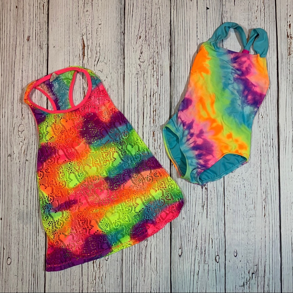 Girls Tie Dye Swimsuit and Cover up - Picture 1 of 5